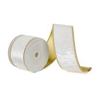 Vickerman 2.5" x 10Yd Ivory Shiny Velvet Gold Trim Christmas Ribbon