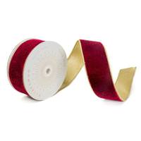 Vickerman 2.5" x 10Yd Burgundy Shiny Velvet Gold Trim Christmas Ribbon
