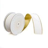 Vickerman 2.5" x 10Yd Ivory Shiny Velvet Gold Trim Christmas Ribbon