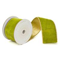 Vickerman 2.5" x 10Yd Lime Green Shiny Velvet Gold Trim Christmas Ribbon