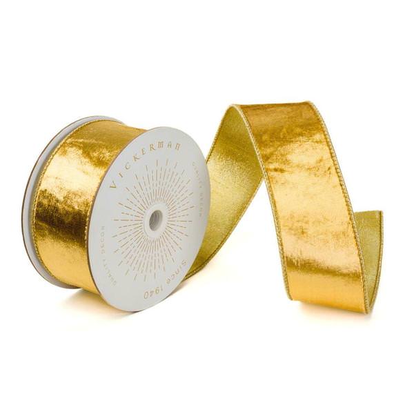 2.5" x 10Yd Gold Velvet Gold Trim/Backing Christmas Ribbon