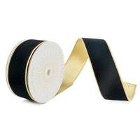 Vickerman 2.5" x 10Yd Black Shiny Velvet Gold Trim Christmas Ribbon