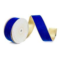 Vickerman 2.5" x 10Yd Royal Blue Shiny Velvet Gold Trim Christmas Ribbon