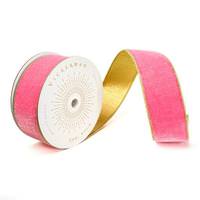 Vickerman 2.5" x 10Yd Pink Shiny Velvet Gold Trim Christmas Ribbon