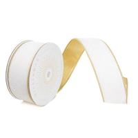 Vickerman 2.5" x 10Yd White Shiny Velvet Gold Trim Christmas Ribbon
