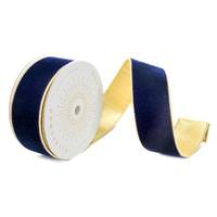 Vickerman 2.5" x 10Yd Navy Blue Shiny Velvet Gold Trim Christmas Ribbon
