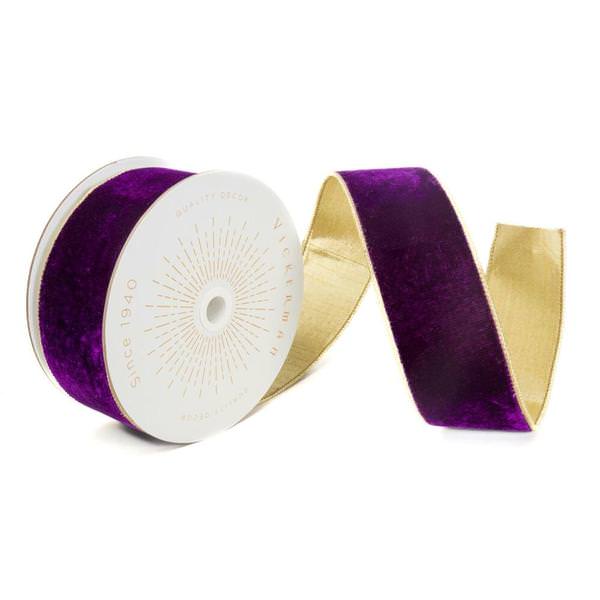2.5" x 10Yd Mocha Shiny Velvet Gold Trim Christmas Ribbon