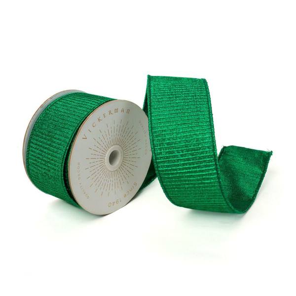 4" x 10Yd Emerald Metallic Pleated Christmas Ribbon