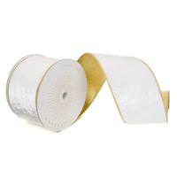 Vickerman 4" x 10Yd Ivory Shiny Velvet Gold Trim Christmas Ribbon