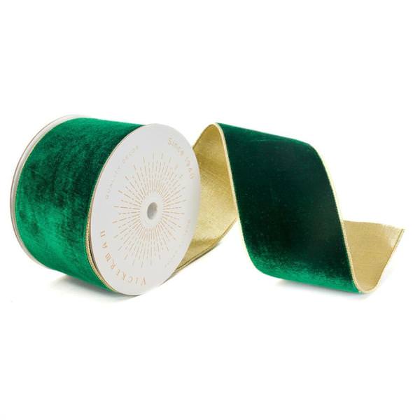 4" x 10Yd Emerald Velvet Gold Trim Christmas Ribbon