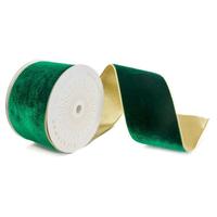 Vickerman 4" x 10Yd Emerald Velvet Gold Trim Christmas Ribbon