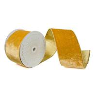 Vickerman 4" x 10Yd Gold Shiny Velvet Gold Trim Christmas Ribbon