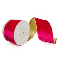 Vickerman 4" x 10Yd Hot Pink Shiny Velvet Gold Trim Christmas Ribbon