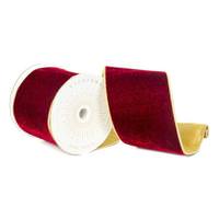 Vickerman 4" x 10Yd Burgundy Shiny Velvet Gold Trim Christmas Ribbon