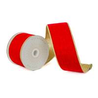 Vickerman 2.5" x 10Yd Red Shiny Velvet Gold Trim Christmas Ribbon