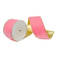 Vickerman 4" x 10Yd Pink Shiny Velvet Gold Trim Christmas Ribbon