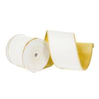 Vickerman 4" x 10Yd Ivory Shiny Velvet Gold Trim Christmas Ribbon