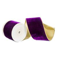 Vickerman 2.5" x 10Yd Purple Shiny Velvet Gold Trim Christmas Ribbon