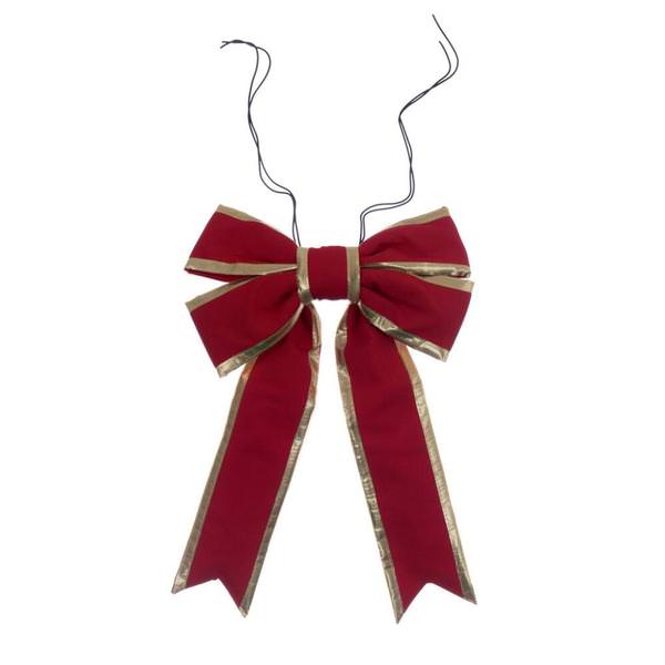 15" x 18.5" Red Canvas Gold Trim Outdoor Christmas Bow