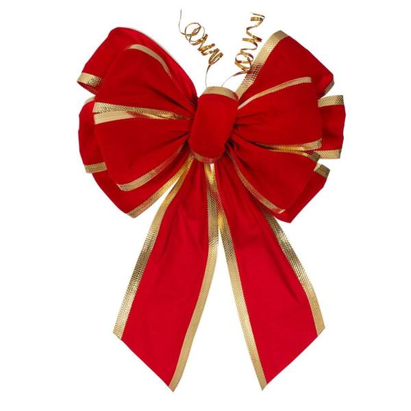18"x 19" Red Velvet Gold Trim 11 Loop Christmas Bow