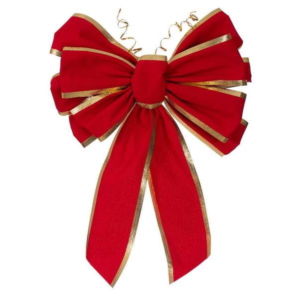 24"x 25" Red Velvet Gold Trim 11 Loop Christmas Bow