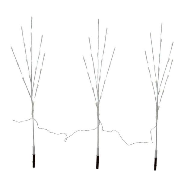 60 Light 36" Pure White Artificial Lighted Branch Artificial LED Twig Stake Lights (3 Pack)