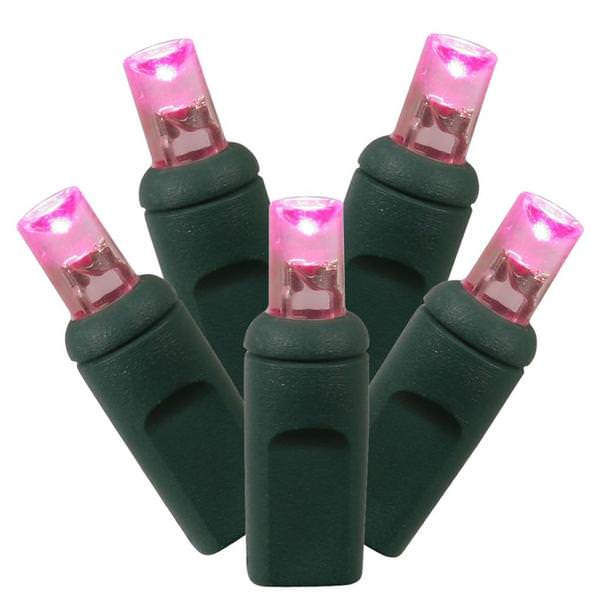 70 Light 23' Green Wire Pink LED Christmas Light Set