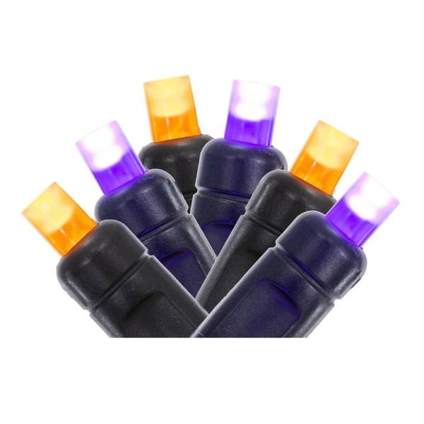 50 Light 16' Black Wire Orange/Purple Wide Angle LED Christmas Light String Set 