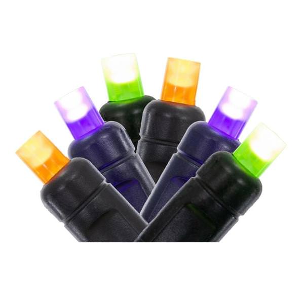 50 Light 16' Black Wire Orange/Purple/Lime Wide Angle LED Christmas Light String Set 