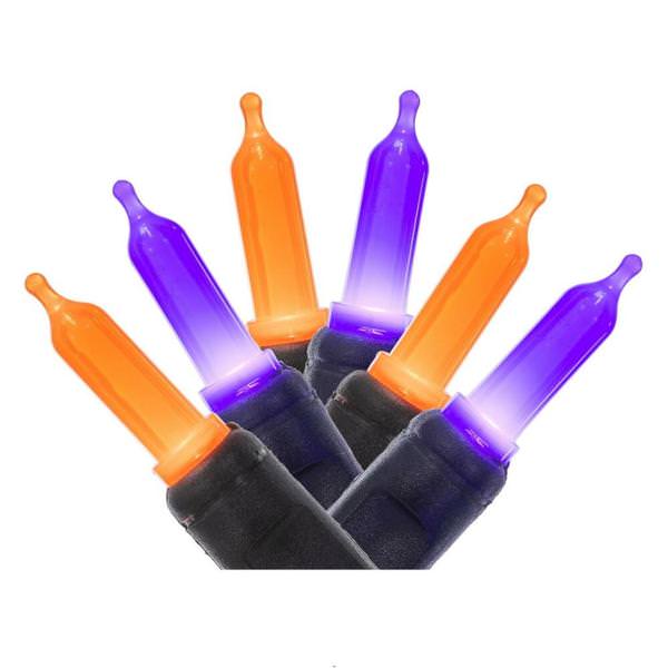 50 Light 16' T5 Black Wire Orange/Purple Christmas Light String Set