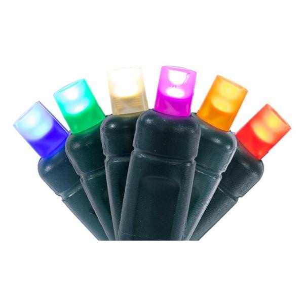 50 Light 25' Green Wire Multi-Color Wide Angle LED Christmas Light String Set 