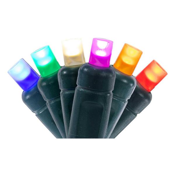 50 Light 25' Green Wire Multi-Color Frosted LED Christmas Light Set