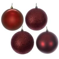 Vickerman 8" Crimson Red Matte Shiny Glitter Sequin Ball Christmas Tree Ornament (4 pack)