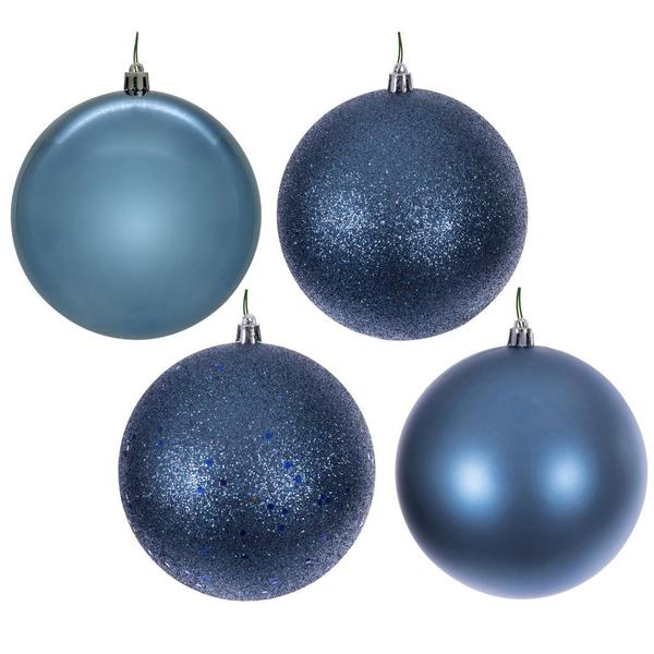 12" Denim Blue Matte / Shiny / Glitter / Sequin Ball Christmas Tree Ornament (4 pack)