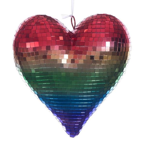 10" Multi-Color Shiny Mirror Heart Christmas Ornament