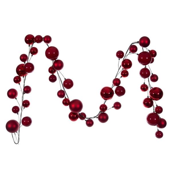 10' Red Matte Shiny Pearl Ball Branch Ornament Wire Garland