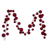 Vickerman 10' Red Matte Shiny Pearl Ball Branch Ornament Wire Garland