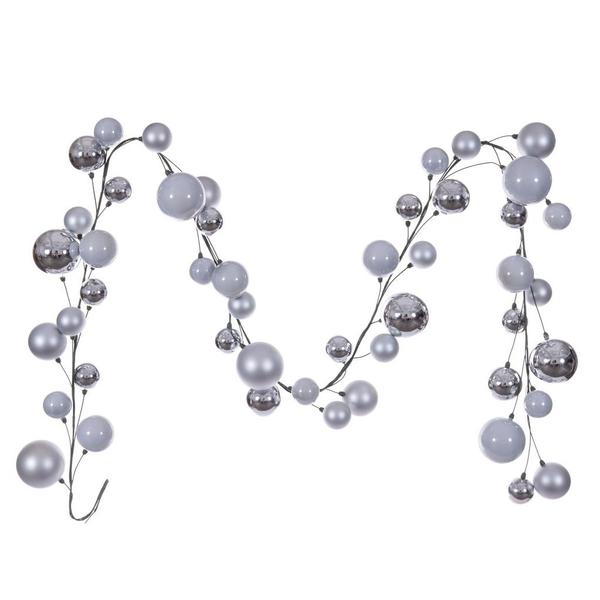 10' Silver Matte Shiny Pearl Ball Branch Ornament Wire Garland