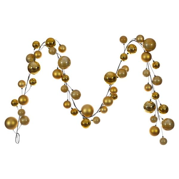 10' Gold Matte Shiny Pearl Ball Branch Ornament Wire Garland