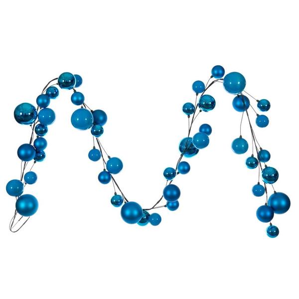 10' Turquoise Matte Shiny Pearl Ball Branch Ornament Wire Garland
