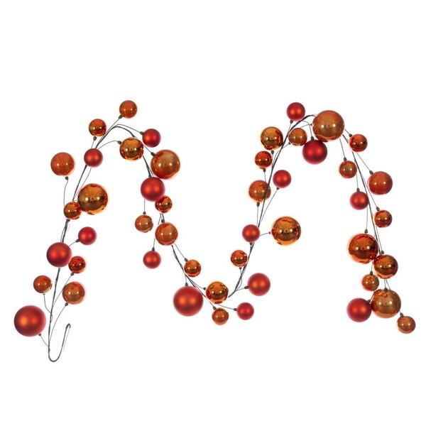 10' Burnish Orange Matte Shiny Pearl Ball Branch Ornament Wire Garland