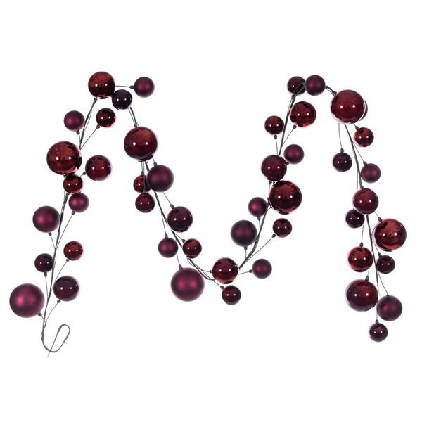 10' Wine Matte Shiny Pearl Ball Branch Ornament Wire Garland