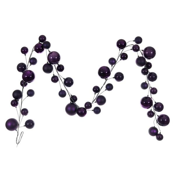 10' Plum Matte Shiny Pearl Ball Branch Ornament Wire Garland
