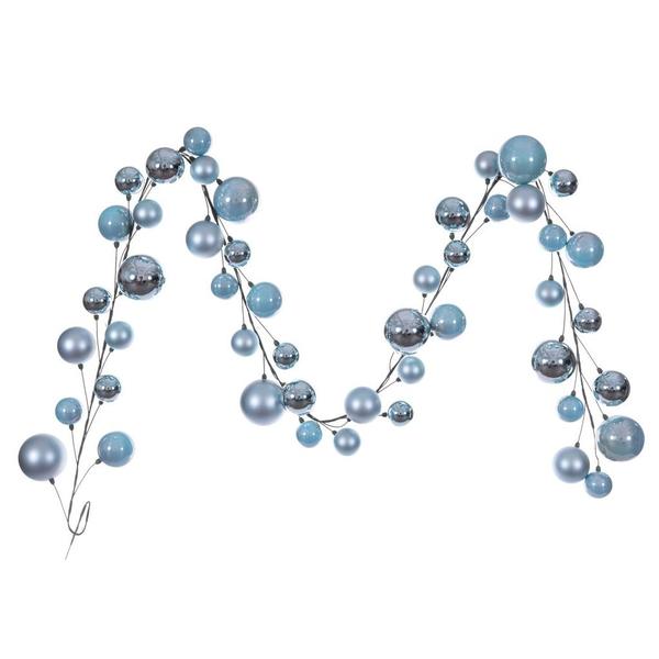 10' Baby Blue Matte Shiny Pearl Ball Branch Ornament Wire Garland