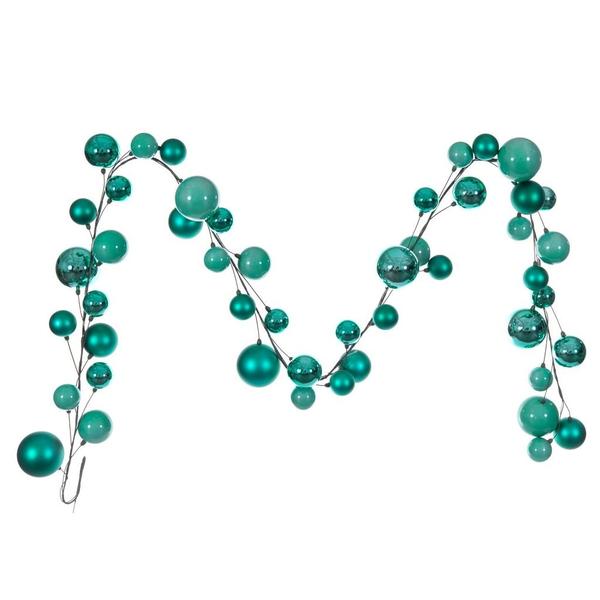 10' Teal Shiny Pearl Ball Branch Ornament Wire Garland