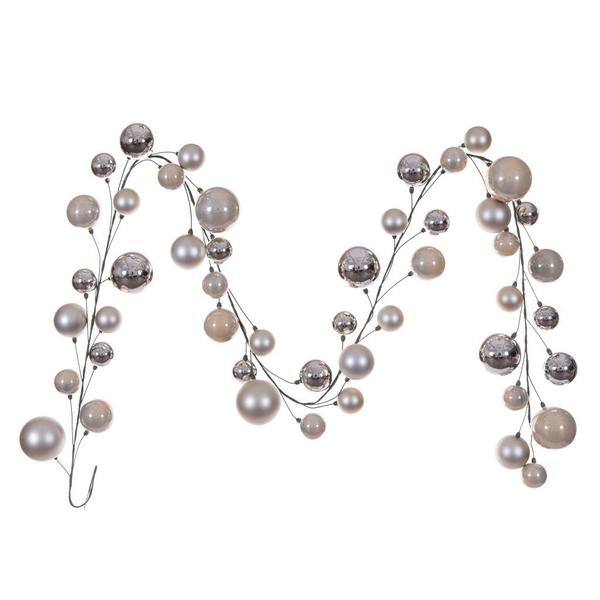 10' Oat Shiny Pearl Ball Branch Ornament Wire Garland