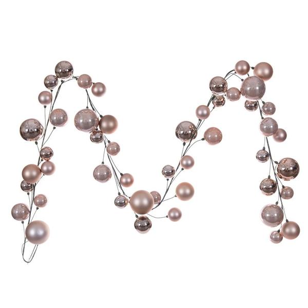 10' Rose Gold Shiny Pearl Ball Branch Ornament Wire Garland