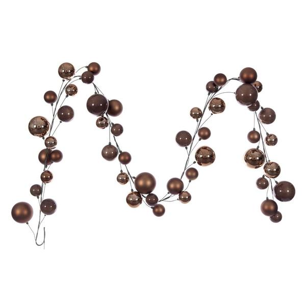 10' Mocha Shiny Pearl Ball Branch Ornament Wire Garland