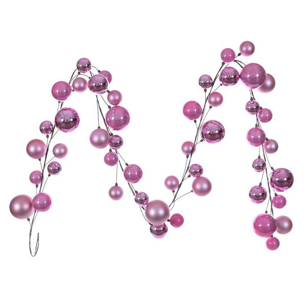 10' Pink Shiny Pearl Ball Branch Ornament Wire Garland