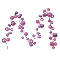 Vickerman 10' Pink Shiny Pearl Ball Branch Ornament Wire Garland